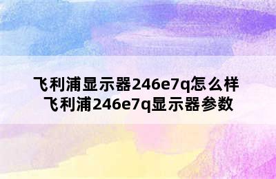 飞利浦显示器246e7q怎么样 飞利浦246e7q显示器参数